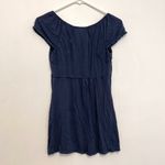 Max Studio Solid Navy Blue Seam Detail Scoop Neck Short Sleeve Viscose Blouse M Photo 7