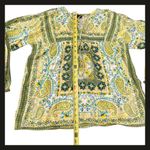 Bila Boho Peasant Top Women’s Medium Paisley Floral Green Yellow 100% Cotton EUC Photo 4