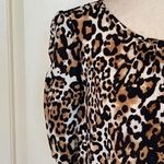 Talbots  Brown And Black Round Neck Animal Print Short Ruched Sleeve Blouse XS‎ Photo 5