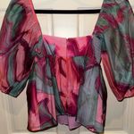 Amanda Uprichard Pink and Red Asymmetrical Ruffled Blouse Photo 1