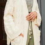 POL  Cable Knit Open Front Fisherman Cardigan Sweater Ivory Oversized Chenille Photo 0