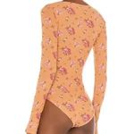 Free People Dylan Thermal Henley Floral Printed Bodysuit Tan Combo XS Photo 1