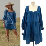 Cleobella  Neha Mini Dress Blue‎ Long Sleeve Tasseled Cotton Size Medium Photo 1