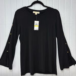 Michael Kors MICHAEL Black Blouse long bell sleeves and gold-tone stud details M Photo 0