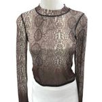 NEW Steele Brown Animal Snake Print Long Sleeve High Neck Crop Shirt Top Size S Photo 0