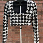ZARA Black White Sequin Houndstooth Crop Top Long Sleeve Womens Size XS Photo 0