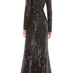 Mac Duggal 5379 High Slit Sequin Dress Long Sleeve Sz 4 Espresso Formal NWT $498 Photo 2