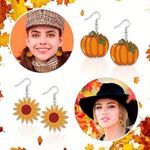 12 Pr Set Thanksgiving Acrylic Pumpkin Maple Sunflower Turkey Pine Cone Earrings Orange Photo 2