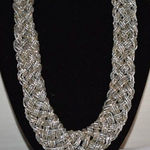 Source Unknown Vintage Shimmer Shine Silver Braided Beads Chunky Statemet Bib Necklace Photo 0