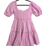 Mable Pink Mini Babydoll Dress Smocked Puff Sleeve Tiered Medium Photo 0