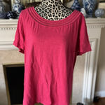 Talbots Lattice Trim Women’s T-Shirt Pink Size 2X 100% Cotton Short Sleeve Photo 0