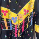 Vintage Michael Simon Lite Colorful Embroidered Flower Button Front Cardigan XL Black Photo 2