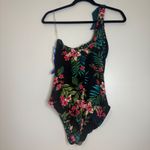 SkinnyDippers Miraclesuit Flapjack One Shoulder Reversible Floral‎ Swimsuit Med Black Photo 5