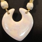 Vintage MCM Ceramic Heart Pearls Acrylic Faceted Beaded necklace 28" Statement White Photo 4