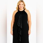 Slny  Black Sequin Halter Flounce Dress Size 18W New Photo 2