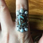 Natural Royston Blue Horizon Turquoise Sterling Silver Cocktail Ring Size 9 Photo 0