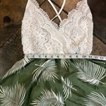 SheIn  Women’s Dress Romper White Lace Top Green Leaf Flowing Bottom Small (4) Photo 7