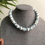Unique White blue beaded necklace large marble oceanic surfer boho unisex custom made Photo 1