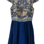 Sherri Hill  Blue Nude Beaded Skater Cocktail Dress Size 4 Photo 0