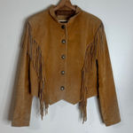 Carroll original wear leather tassel fringe western rodeo jacket coat Y2K M fall Tan Size M Photo 0