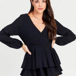 Altar'd State Altar’d State Long Sleeve faux wrap Tie-Waist Ruffle Romper Black Size XS Photo 0