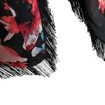 Eva Mendes‎ Women's One Size Floral Kimono Cinched Sleeve Long Fringe Boho Flowy Black Photo 2