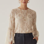 Neiman Marcus  Style Keepers Beige 3/4 Sleeve Blouse Size Small NWT SK17TP0274001 Photo 0