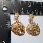 Gold with Pearls Seashell Dangle Earrings Photo 2