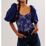 Free People #57 NWOT  Prairie Rose Bodysuit in Navy Blue Combo Photo 1