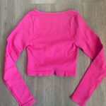 NWOT OQQ Hot Pink Sweetheart Neck Cropped Athletic Long Sleeve Activewear Photo 3