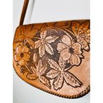 Vintage 1960s 70s Floral Tooled Leather Turn Lock Style Western Boho Handbag Brown Photo 7