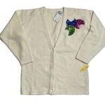 Vintage ivory lambswool Angora cardigan sequin appliqués Deadstock nwt small White Photo 0