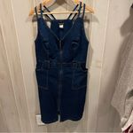 Venus Cute dark denim stretchy  mini zip front dress pockets skinny straps Photo 3