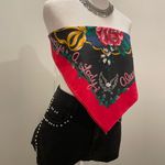 American Vintage VTG "Always a Lady" Black & Red Multicolor Rose Floral Print Bandana Crop Top Photo 12