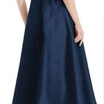 Alfred Sung NWT Spaghetti-Strap Satin Midi Dress Midnight Navy Blue Photo 1