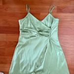 Lulus Say You Will Green Satin Faux Wrap Mini Dress Photo 5