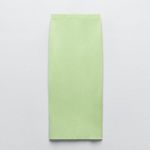 ZARA NWOT  LIGHT GREEN RIBBED STRETCH MIDI SKIRT SMALL Photo 1
