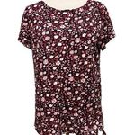 Talbots Women's Navy Red Floral Linen Cotton Short Sleeve Shirt Tie Hem Sz SP Photo 0