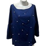 Zac and Rachel Woman 3X Navy Blue Pearl Embellished Long Sleeve Blouse Photo 7