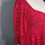 White Birch Red Floral Shirred Sweetheart Square Neck Puff Sleeves Short Dress S Photo 12