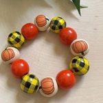 Fall Theme Yellow Buffalo Plaid Wood Beaded Bracelet Photo 0