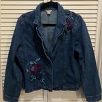 Christopher & Banks Embroidered‎ Jean Jacket. Button up, collar, Large Blue Photo 0