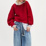 Free People #65 NWT  Foxy Baby Alpaca Pullover Sweater in Red Combo Photo 1