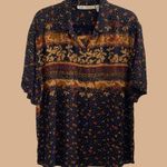 Jane Ashley Vintage Boho Floral Crinkle Cut Oversized Button Up Short Sleeve / Photo 0