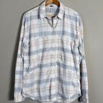 Free People  Loveland Plaid Button Down Shirt Women's Small White Boho Pastel Photo 2