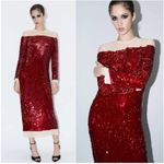 ZARA SEQUIN CHIFFON DRESS Bloggeres Favorite Red Beige Dress Party Club Sz Small Photo 1
