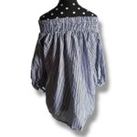 Revamped  Blue and White‎ Relaxed Smocked Off Shoulder Blouse Large Photo 4