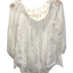 Mystree Womens Peasant Embroidered Chiffon Sheer Blouse Ivory Size Small Photo 0