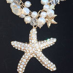 Boutique Gold Tone Crystal Starfish Pearl Bead Statement Photo 0