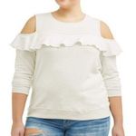 Eye Candy NWT  White Open Shoulder Ruffle Sweatshirt Photo 0